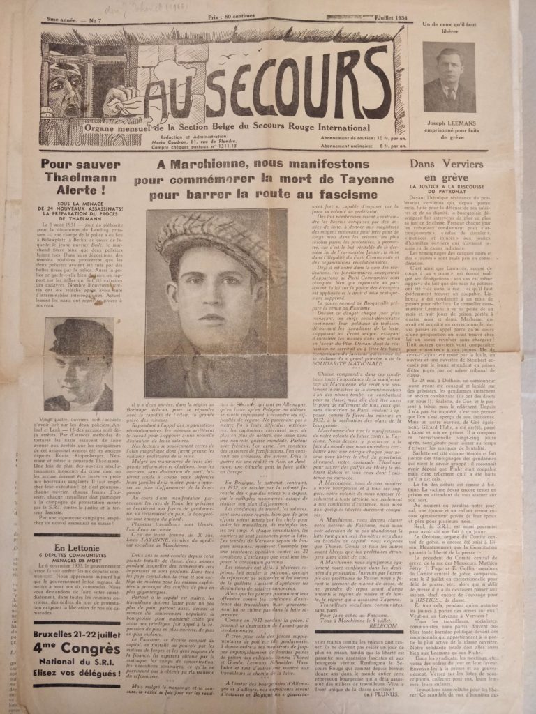 L'appel à la manifestation Tayenne 1933 dans le journal du Secours rouge