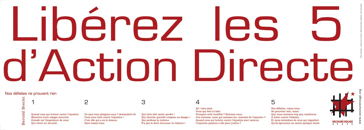 Affiche pour la libération des militants d'Action Directe - Mai 2004 - Sérigraphie