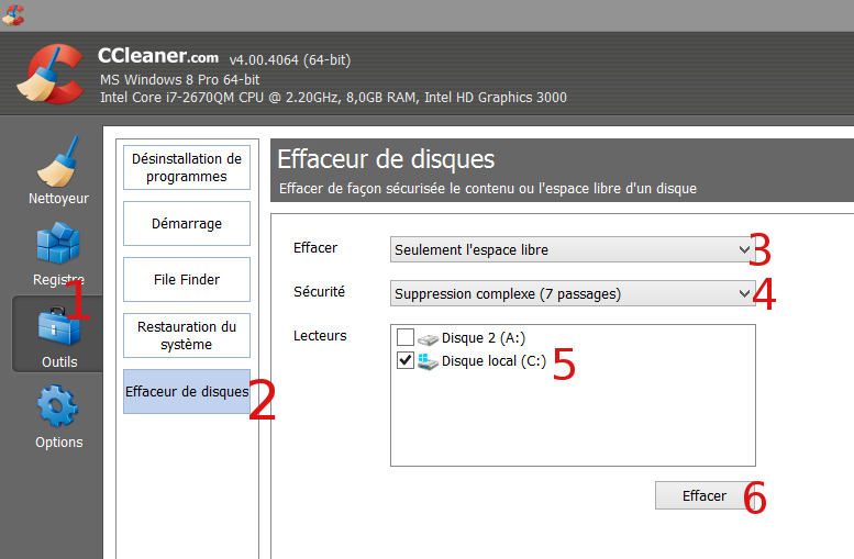 Effacer avec CCleaner Effacer avec CCleaner
