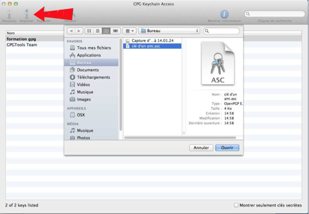 Importer une clé publique