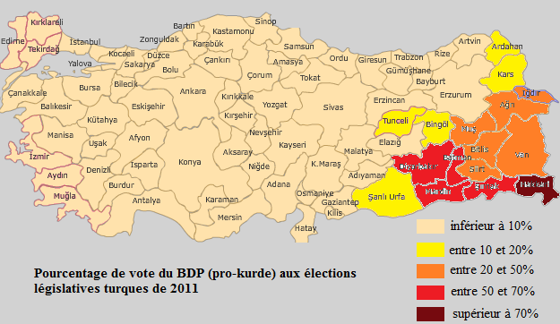 Votes pour le principal parti kurde légal en 2011.