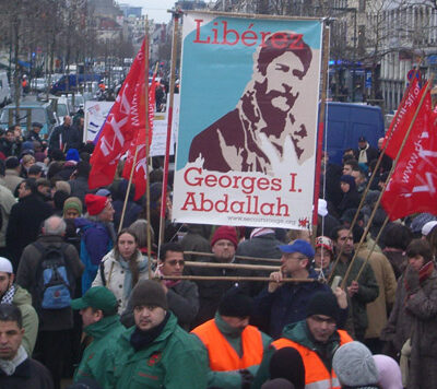Calicot du SR pour Georges Abdallah à la manif Gaza
