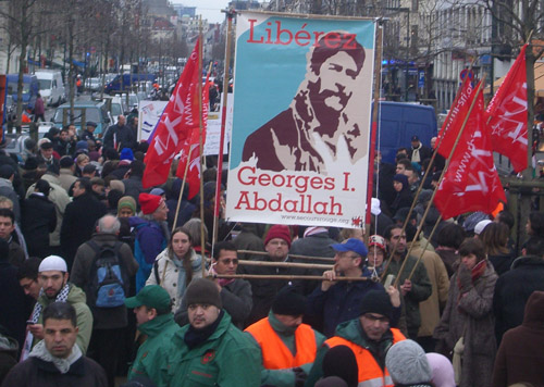 Calicot du SR pour Georges Abdallah à la manif Gaza