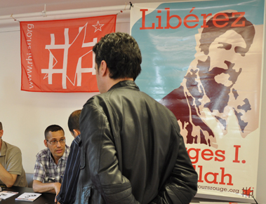Meeting pour les prisonniers arabes, Bruxelles 22 mai 2010 (stand du SR)