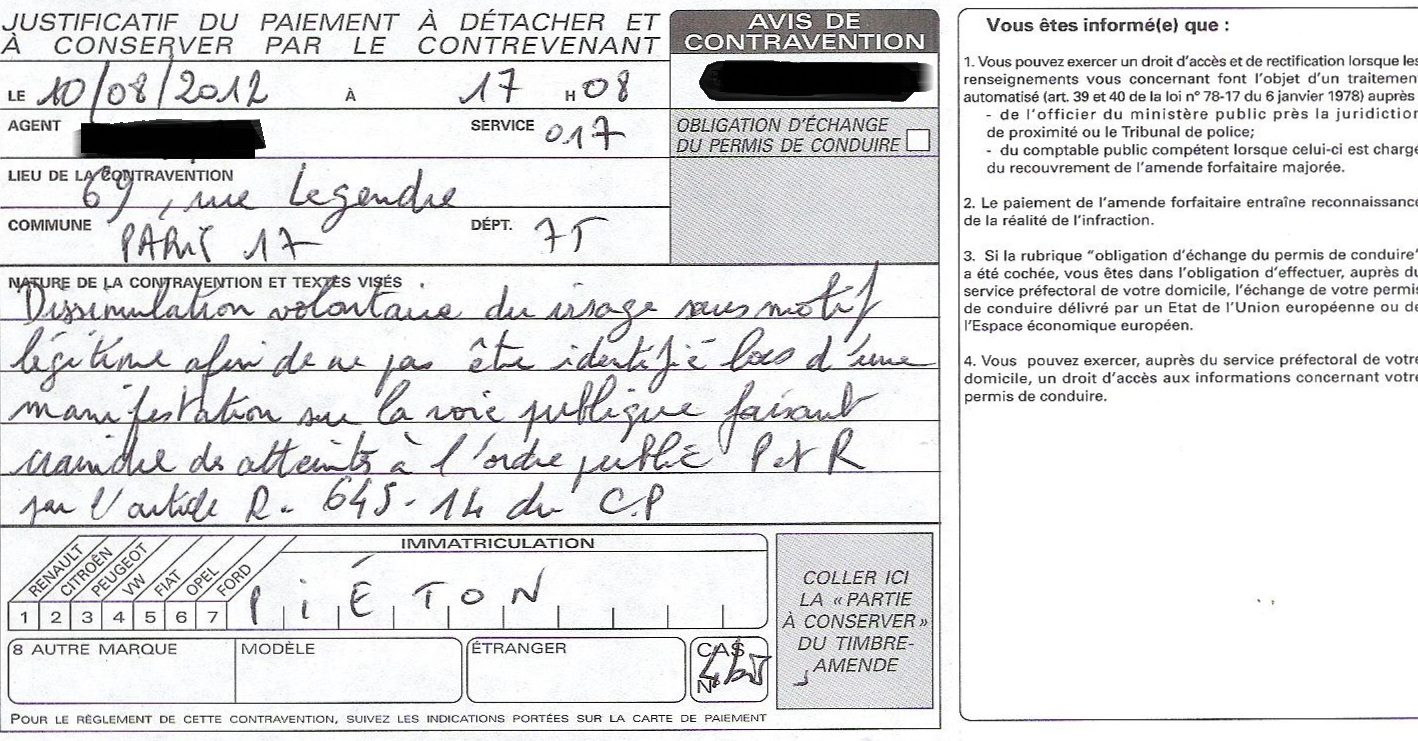 Contravention pour les Anonymous