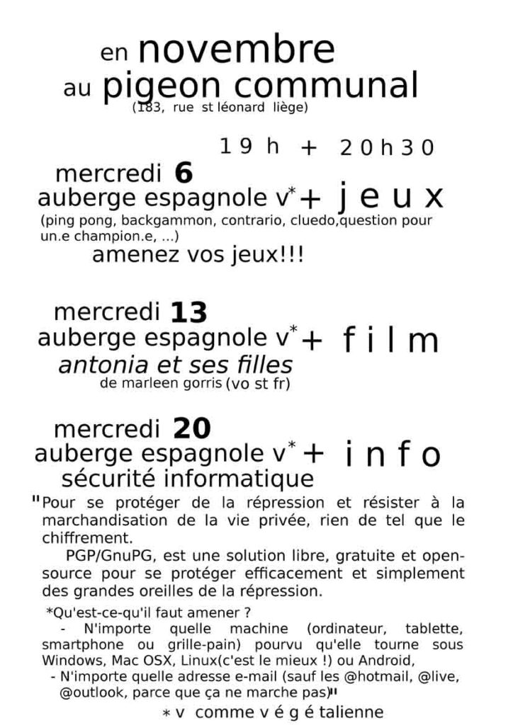 Programme du Pigeon Communal - Novembre