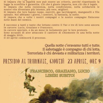 Affiche de solidarité avec les 3 No TAV.