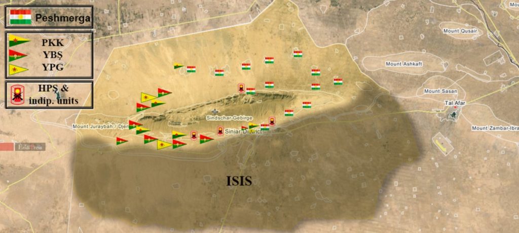 Carte du conflit au Mont Shengal, 25 octobre