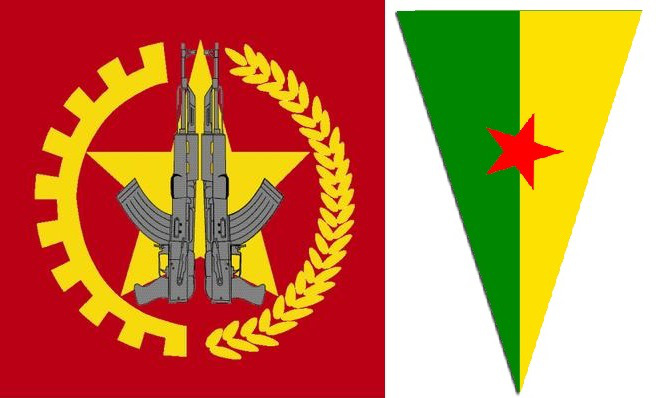 Les emblèmes du TIKKO et du HPG, les forces armées du TKP/ML et du PKK