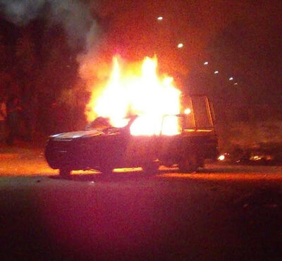 Patrouilleuse incendiée à Tehuantepec (Oaxaca)