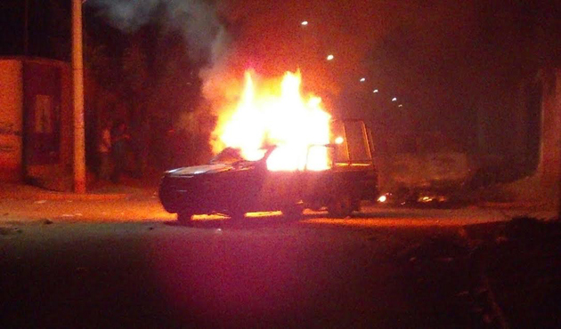 Patrouilleuse incendiée à Tehuantepec (Oaxaca)