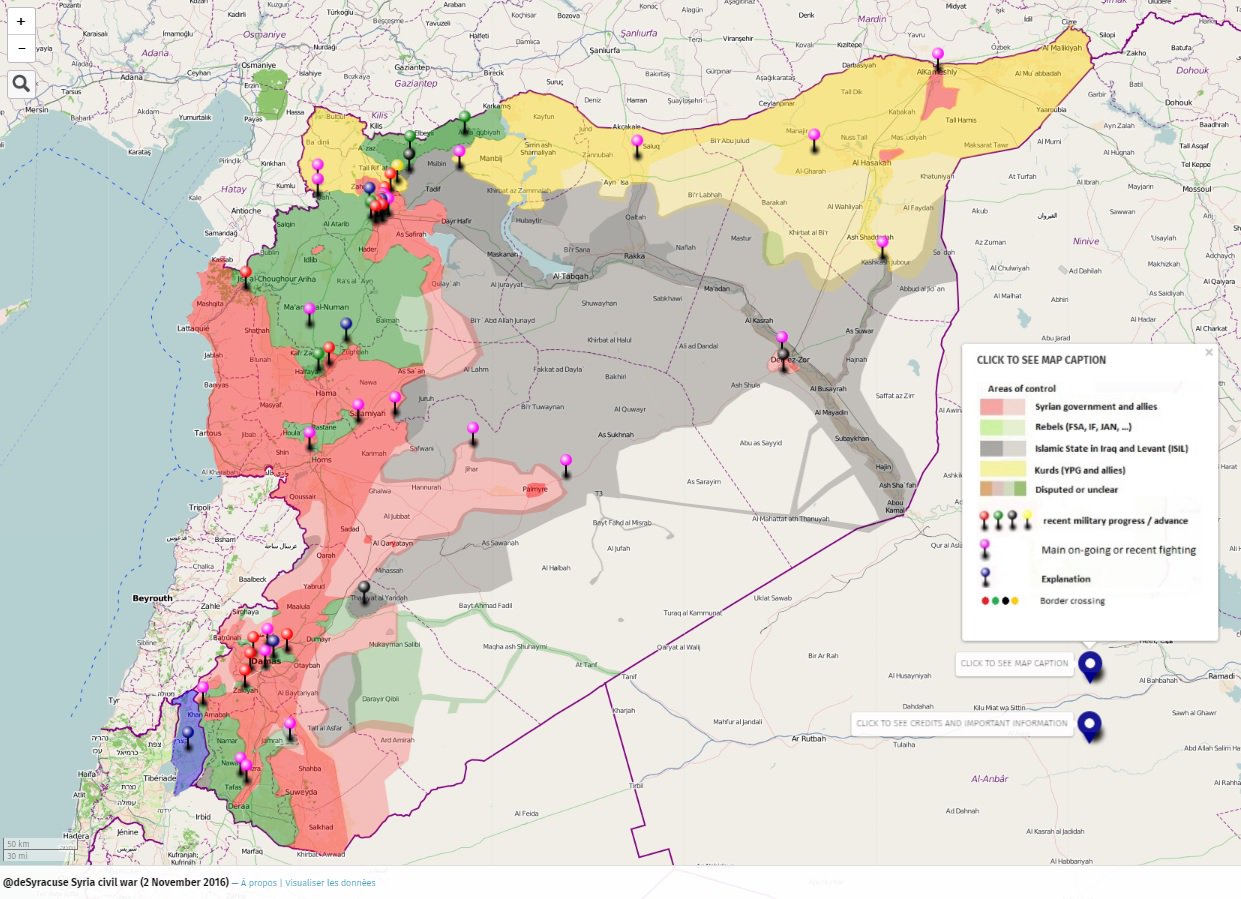 Répartition des territoires en Syrie, début novembre 2016.