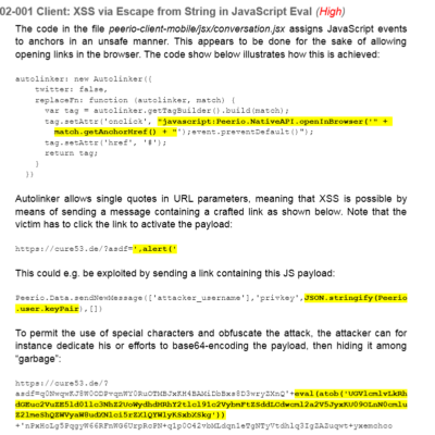 Faille critique dans le code de Peerio.