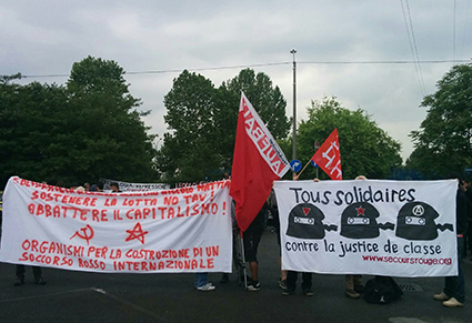 Notre délégation au procès en première instance de Mattia, Chiara, Claudio et Nicollo à Turin