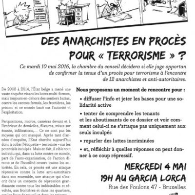 Soirée d’infos sur le procès ’antiterroriste’ contre des anarchistes