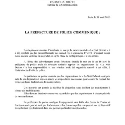 La police communique ses remerciements