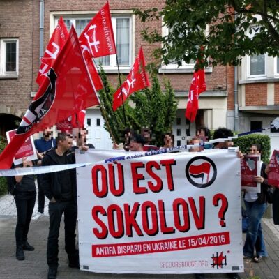 Rassemblement devant l'ambassade d'Ukraine à Bruxelles le 15 juillet.