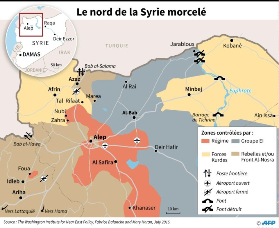 La position stratégique de Manbij (ici transcrit Minbej) La position stratégique de Manbij (ici transcrit Minbej)