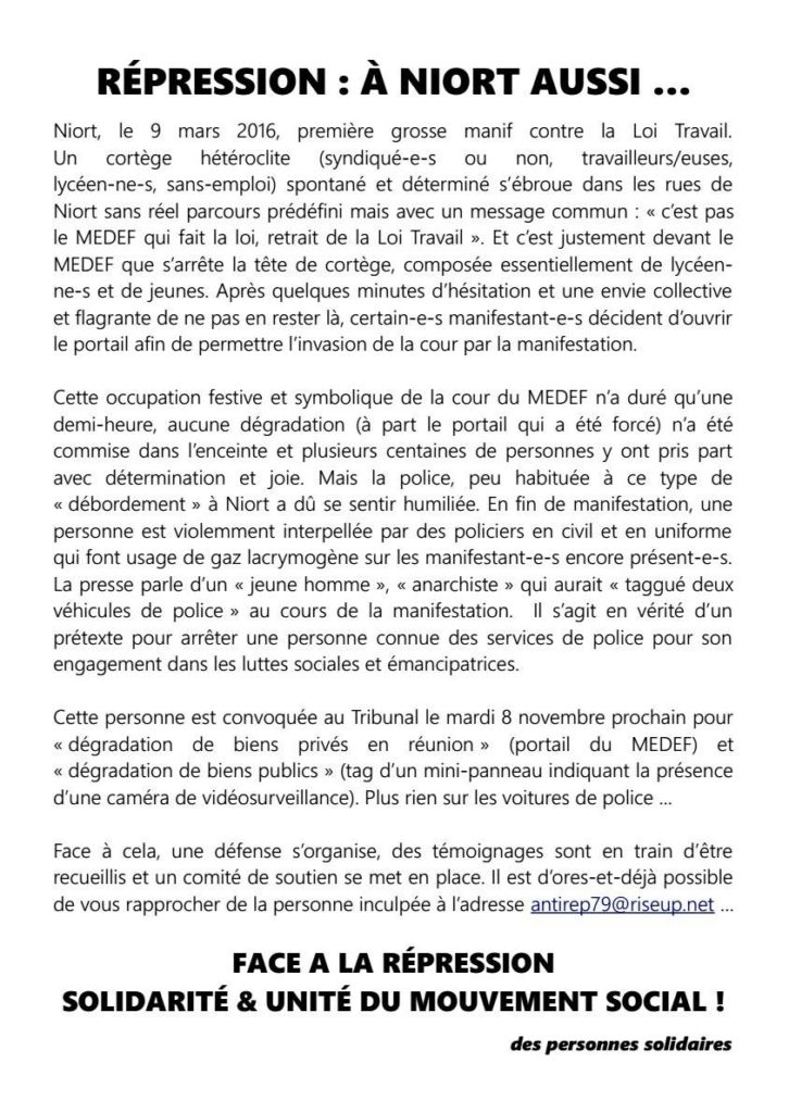 Procès pour un manifestant du 9 mars