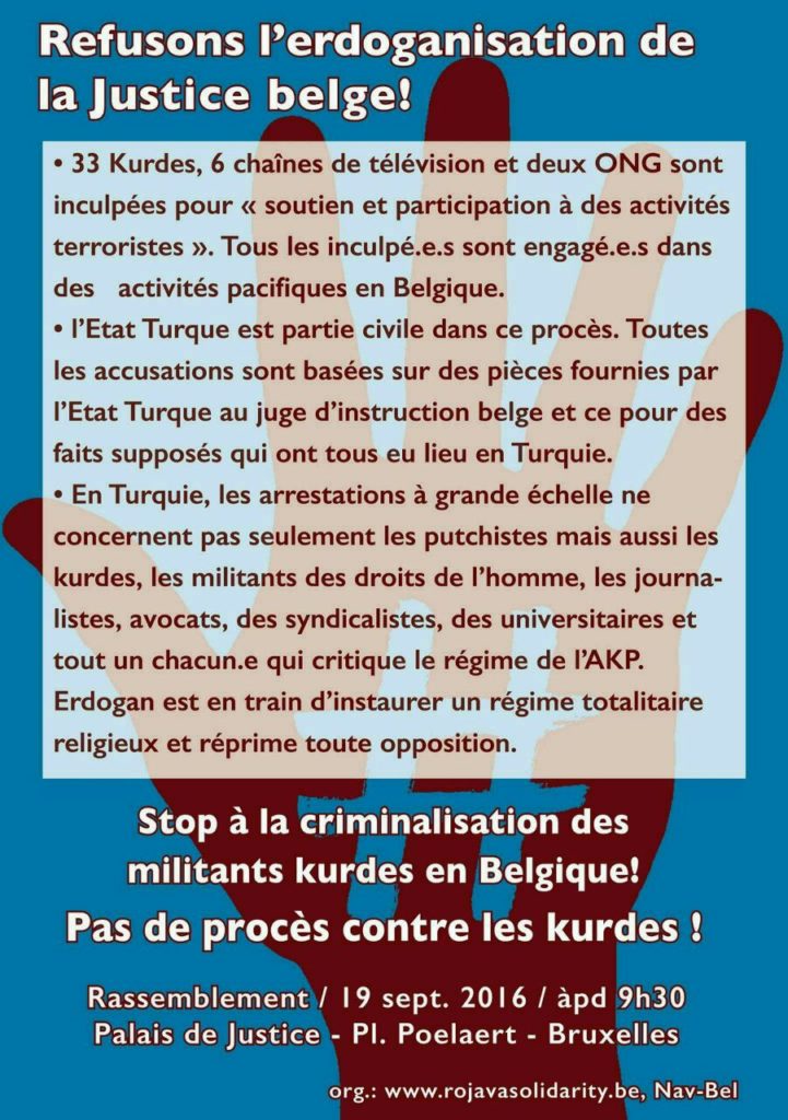 Rassemblement contre la criminalisation du mouvement kurde ce 19/9 Rassemblement contre la criminalisation du mouvement kurde ce 19/9