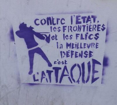 Pochoir sur le parcours de la manifestation