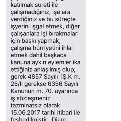 Le SMS reçu par les travailleurs en lutte de DIAM