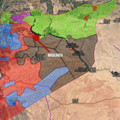 A Meskaneh (gros point rouge), l'isolement de Daesh est scellé.