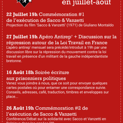 Programme du Sacco-Vanzetti en juillet-août