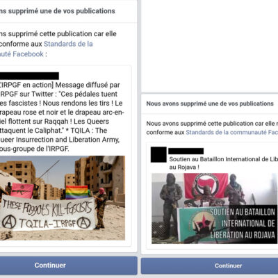 Censure de la page de Soutien au Bataillon International de Libération au Rojava