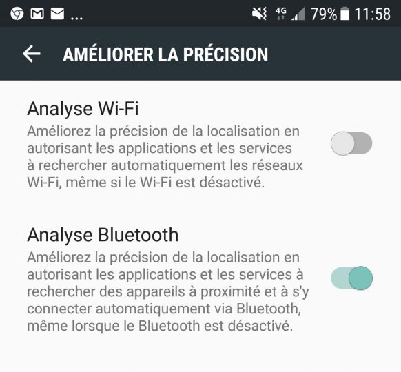 L’option “Always allow scanning” sur le Galaxy S7 L’option “Always allow scanning” sur le Galaxy S7