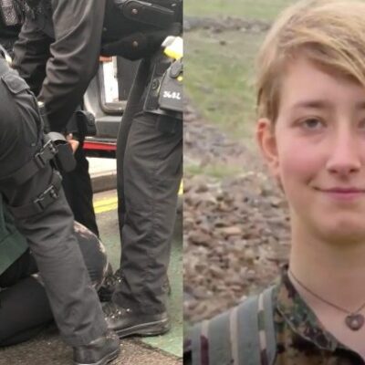 Arrestation des ami.es d'Anna Campbell lors de la manifestation contre la foire aux armements à Cardiff