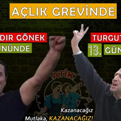 Affiche de l'ATIK en soutien à Turgut Kaya et Hıdır Gönek