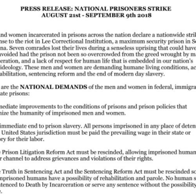 Une partie des revendications des prisonniers