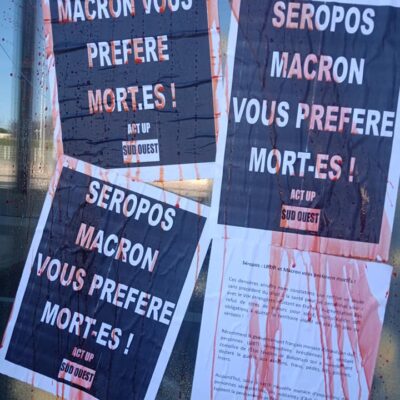 Action d'Act Up Sud Ouest contre la permance d'une députée LREM