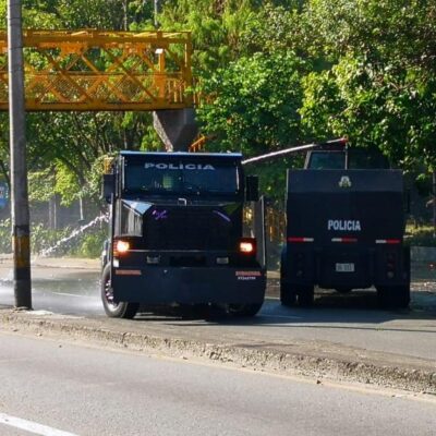 Intervention de la police anti-émeute hier à Medelin