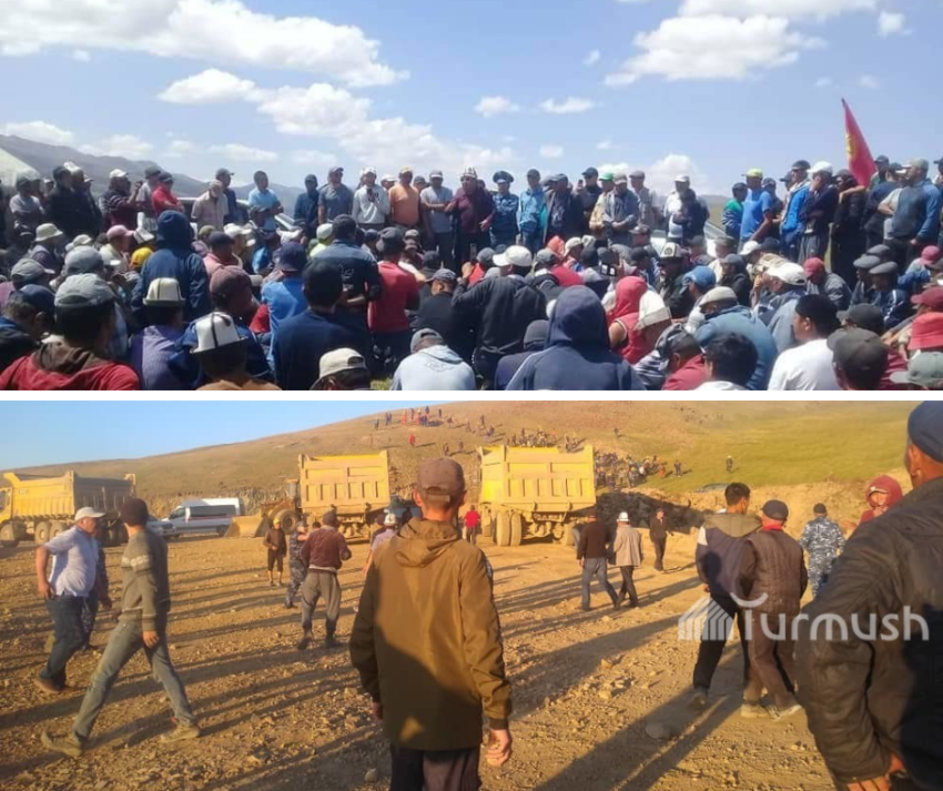 Les habitants des environs envahissant le site de la mine de Solton-Sary