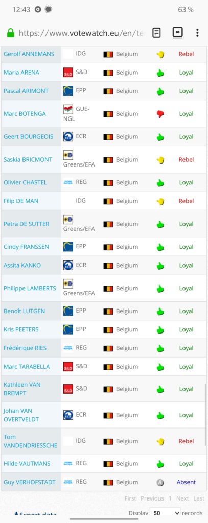 le vote des eurodéputés belges