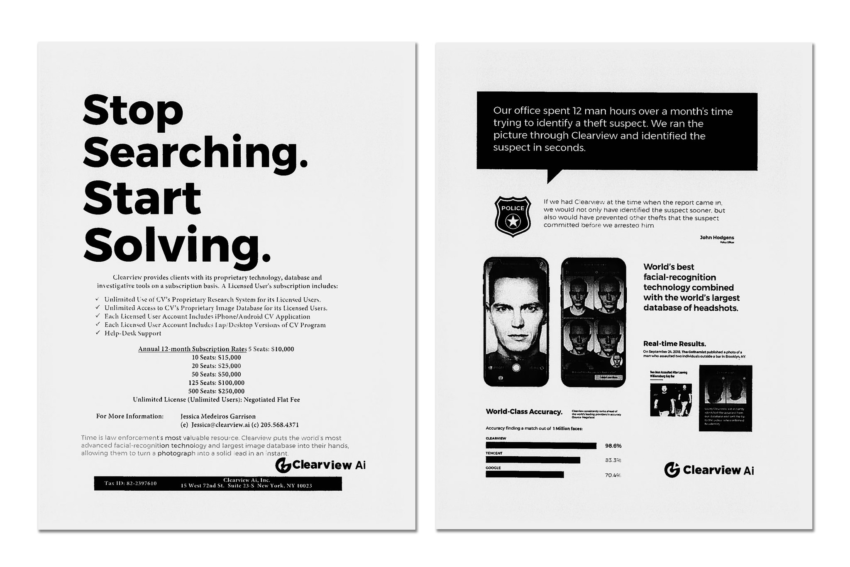 Publicité de Clearview AI