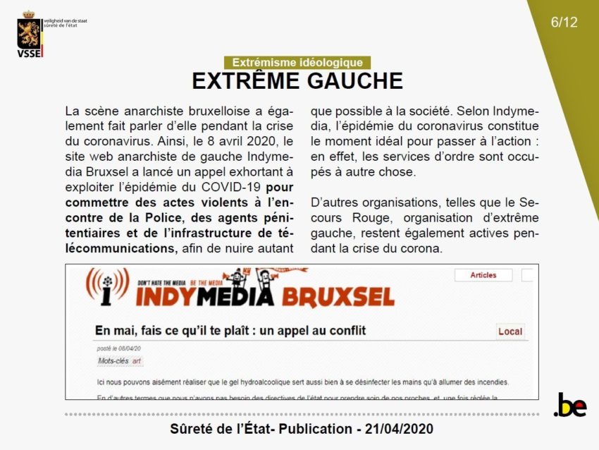 La page "extrême gauche" de la note