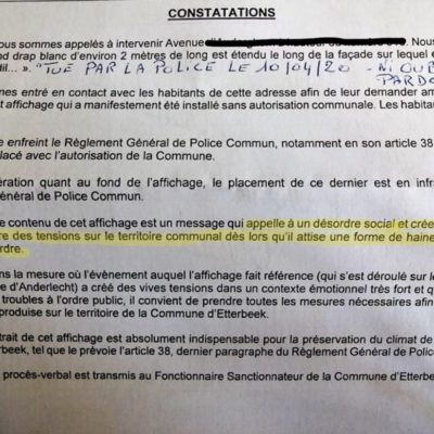 La police d'Etterbeek fait pression pour enlever une banderole réclamant la justice pour Adil