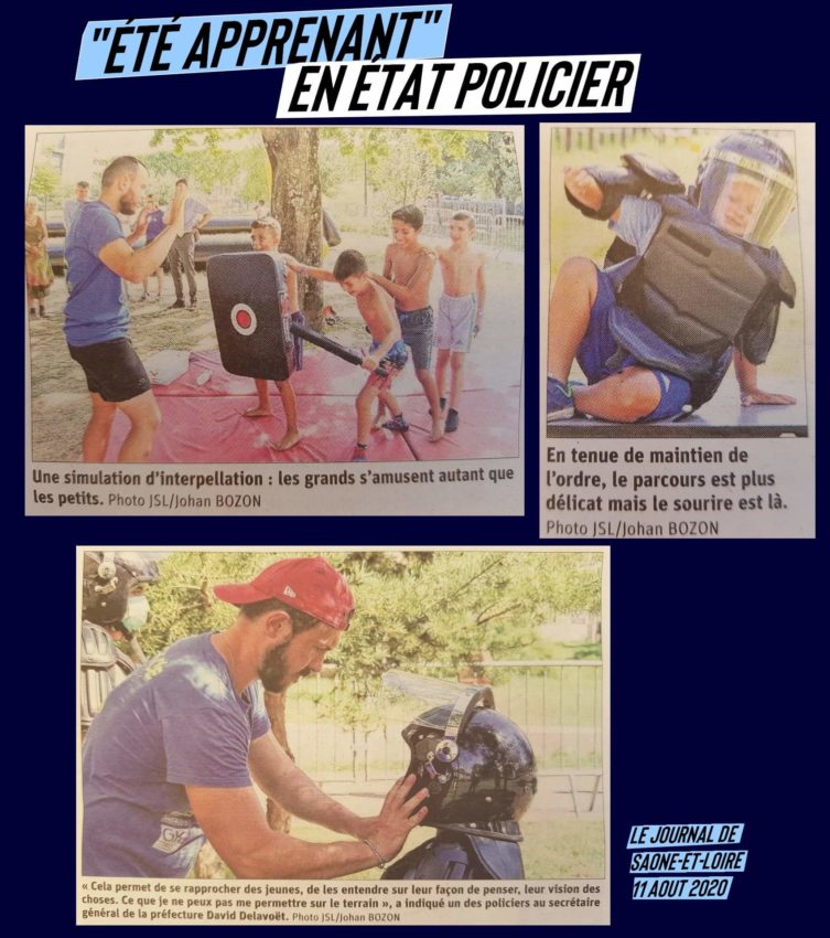 Des animations pour enfants simulant la répression des manifestant·es