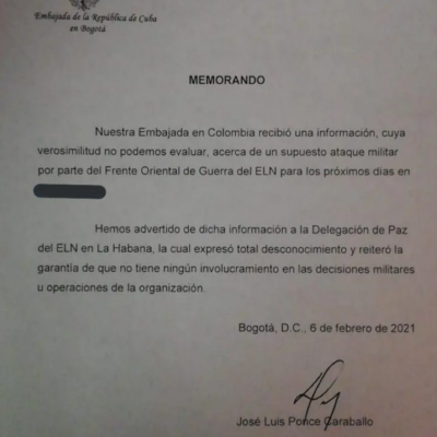 Cuba dévoile au gouvernement colombien un projet d'attaque de l'ELN
