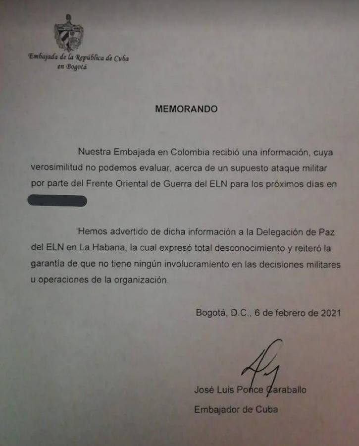 Cuba dévoile au gouvernement colombien un projet d'attaque de l'ELN