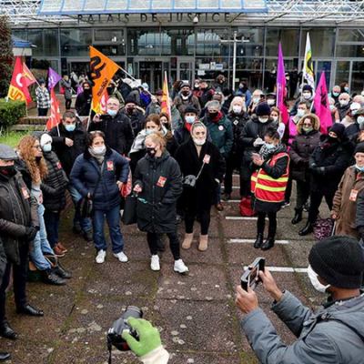 Rassemblement en soutien à Hervé Ossant, secrétaire général de la CGT 93, devant le Tribunal Bobigny 8 février 2021