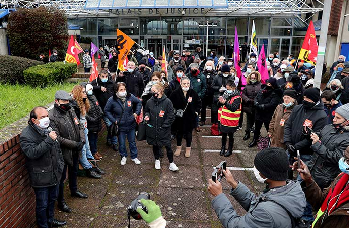 Rassemblement en soutien à Hervé Ossant, secrétaire général de la CGT 93, devant le Tribunal Bobigny 8 février 2021