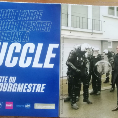 Boris Dillès, bourgmestre d'Uccle en train de commander la répression d'une manifestation pro-palestinienne