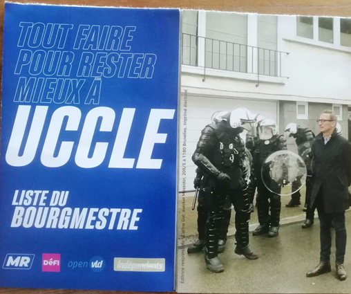 Boris Dillès, bourgmestre d'Uccle en train de commander la répression d'une manifestation pro-palestinienne