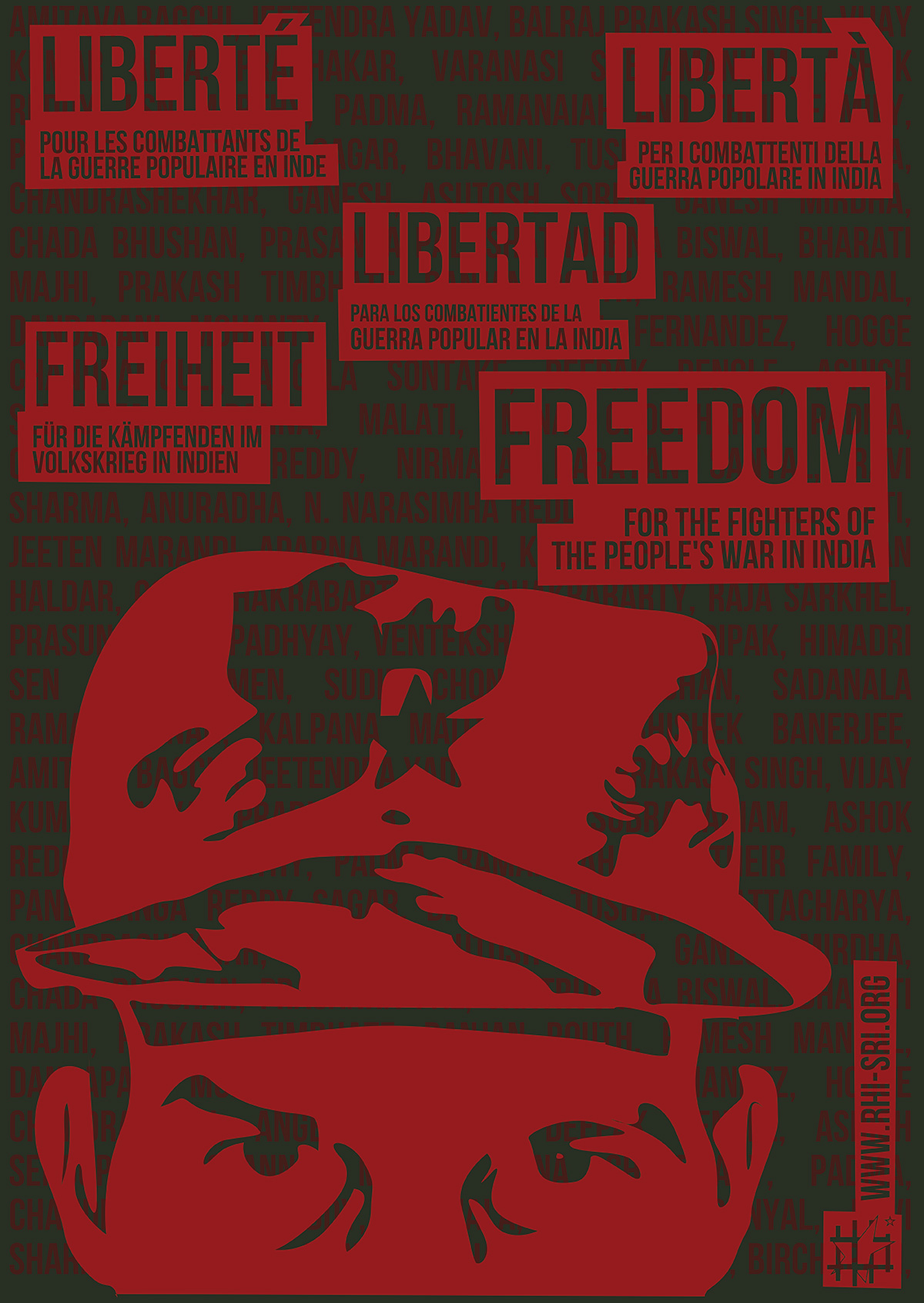 Affiche du SRI pour les prisonniers maoïste en Inde