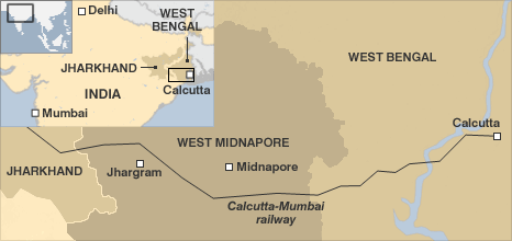 Carte du trajet du train Calcutta-Mumbai