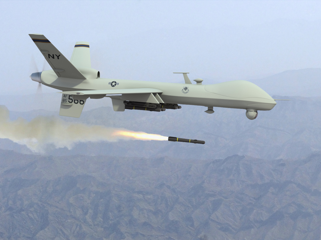Un drone Predator tirant un missile